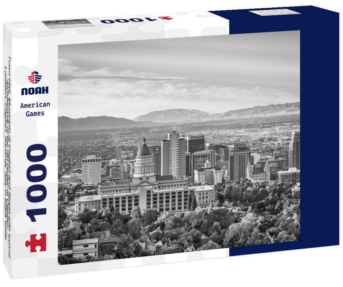 Noah Jigsaw Puzzle Downtown city skyline of Salt Lake City, Utah, USA, captured at dawn. in black white 1000 pieces
