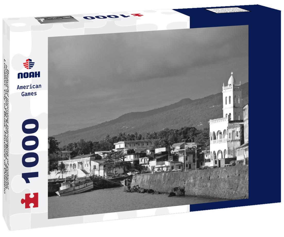 Noah Jigsaw Puzzle Beautiful morning panorama of colorful houses in the old town of Bosa, Sardinia. Location: City of Bosa, Province of Oristano, Italy in black white 1000 pieces