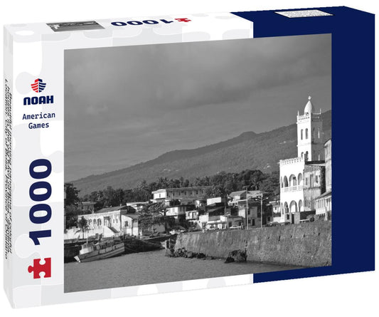 Noah Jigsaw Puzzle Beautiful morning panorama of colorful houses in the old town of Bosa, Sardinia. Location: City of Bosa, Province of Oristano, Italy in black white 1000 pieces