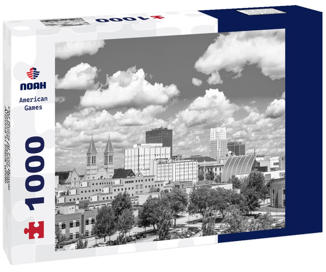 Noah Jigsaw Puzzle Akron downtown city skyline in the daytime, Ohio. in black white 1000 pieces