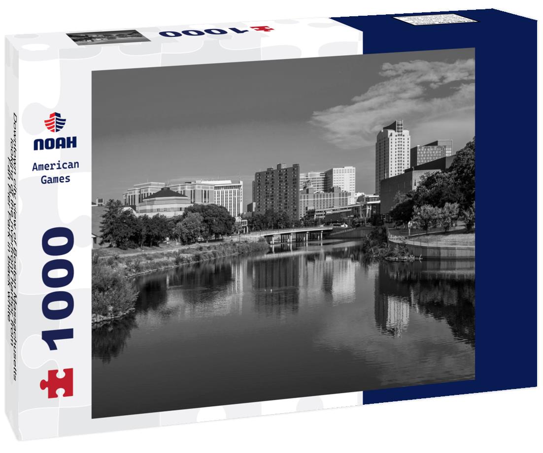 Noah Jigsaw Puzzle Downtown city view of Boston Massachusetts looking of the riverfront harbor from Fan Pier Park in black white 1000 pieces