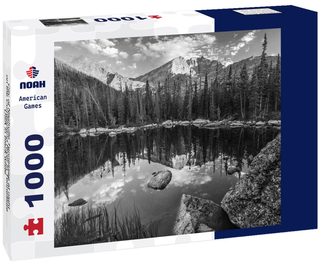 Noah Jigsaw Puzzle City of Nashville Tennessee at night on the Cumberland River in Tennessee USA in black white 1000 pieces