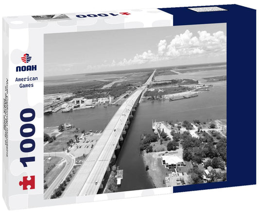 Noah Jigsaw Puzzle Bridge and highway crossing a large body of water in Mississippi on a summer day, USA. in black white 1000 pieces