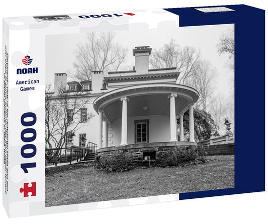 Noah Jigsaw Puzzle The Portico on a foggy afternoon at Liriodendron Mansion, Bel Air, USA. in black white 1000 pieces