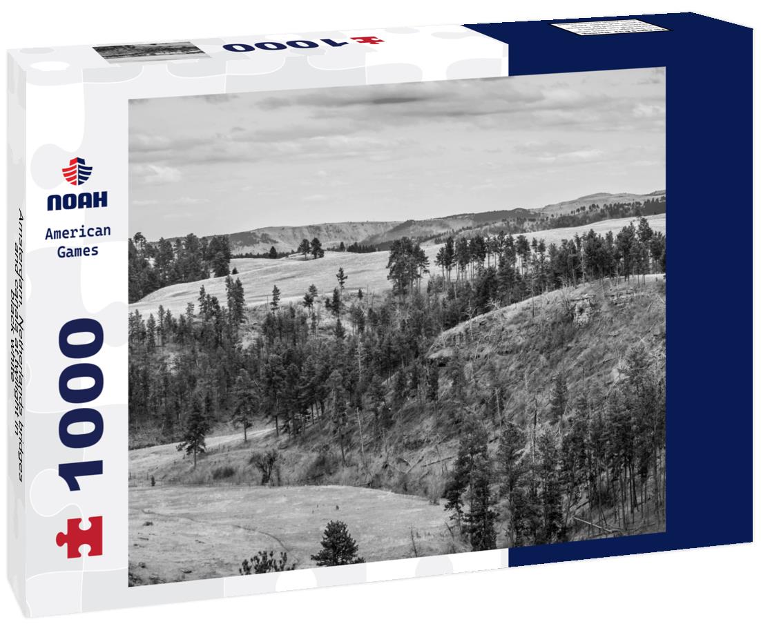 Noah Jigsaw Puzzle Amsterdam, Netherlands bridges and canals at twilight in black white 1000 pieces