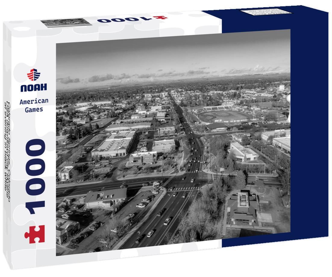 Noah Jigsaw Puzzle Colorado Springs, Colorado, USA downtown city skyline at evening in black white 1000 pieces