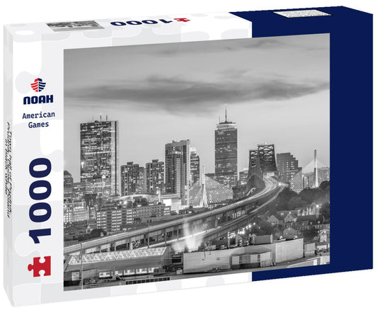 Noah Jigsaw Puzzle Boston, Massachusetts, USA skyline with bridges and highways at dusk. in black white 1000 pieces
