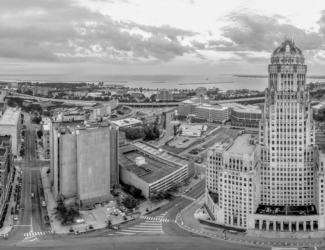 Noah Jigsaw Puzzle Downtown Buffalo, New York, USA urban city view. in black white 1000 pieces