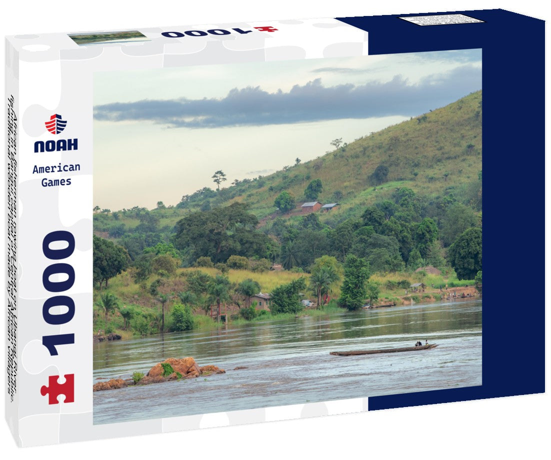 Noah Jigsaw Puzzle African fisherman rowing boat on Ubangi River, fishing in Bangui capital of Central African Republic. Traditional wooden boat made by African villagers 1000 pieces