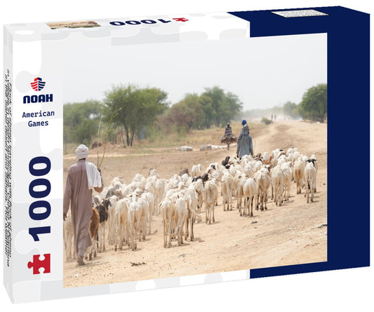 Noah Jigsaw Puzzle Flock of sheep traveling with flock of sheep in village in desert landscape. Chhad N'Djamena, in the Sahel desert and Sahara. Hot weather in desert climate at Chari River, Chad 1000 pieces