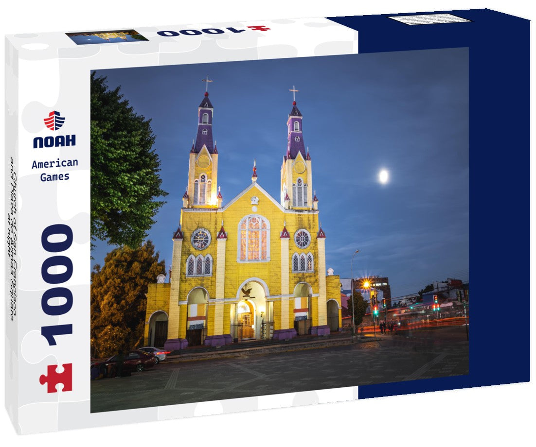 Noah Jigsaw Puzzle Church of San Francisco and Plaza de Armas Square at night - Castro, Chiloe Island, Chile 1000 pieces