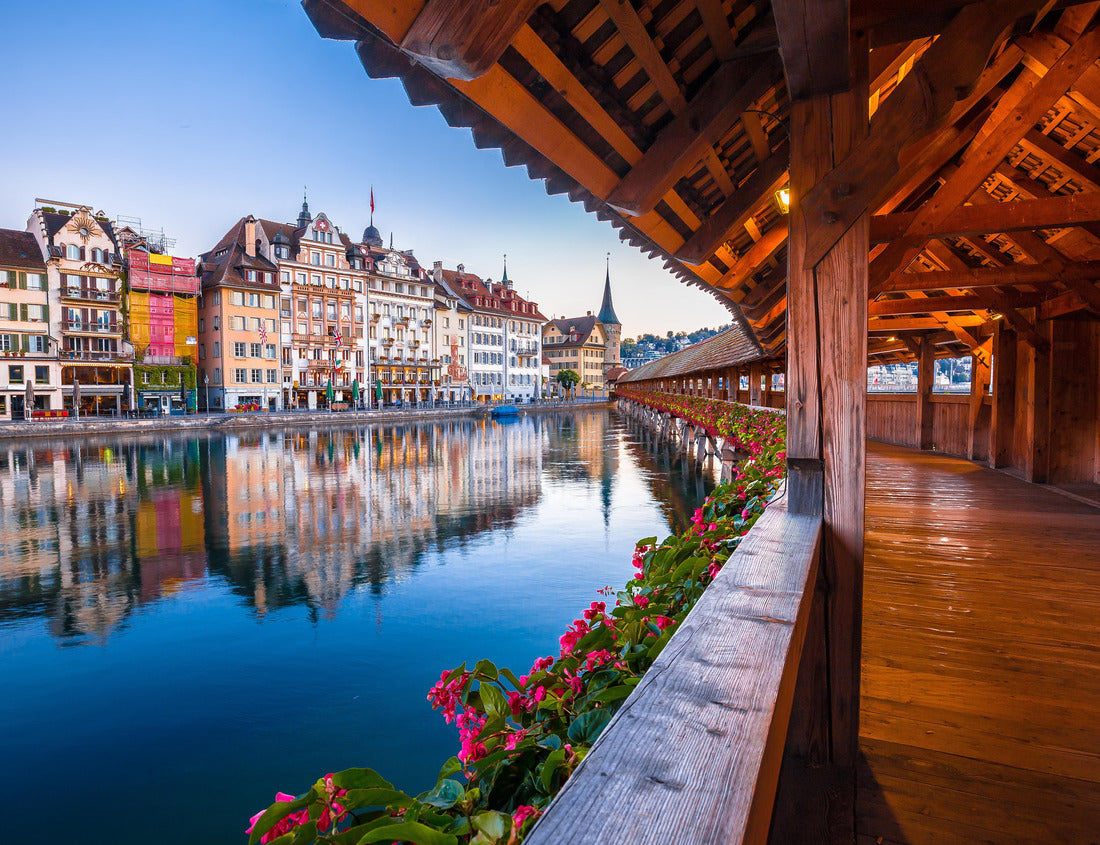 Noah Jigsaw Puzzle Chapel Bridge historic wooden bridge in Lucerne and a view of the sea, city in central Switzerland 1000 pieces