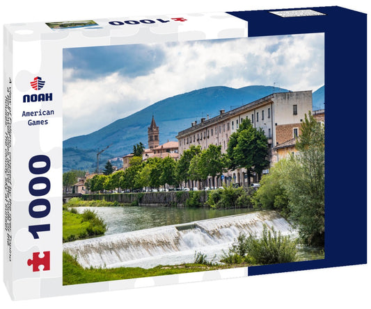 Noah Jigsaw Puzzle A view of Foligno, crossed by the river Topino, a bell tower rises above the roofs of the houses. The cloudy sky at sunset 1000 pieces