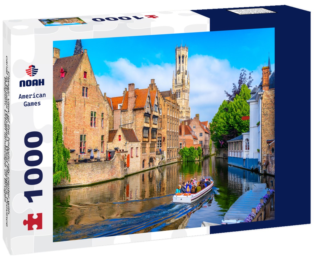 Noah Jigsaw Puzzle Classic view of the historic city center with canal in Bruges (Brugge), West Flanders Province, Belgium. Urban landscape of Bruges 1000 pieces
