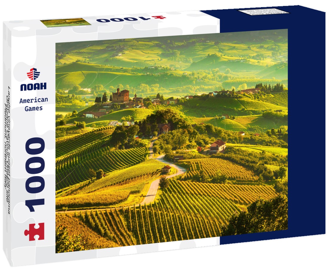 Noah Jigsaw Puzzle Langhe vineyards sunset panorama, Grinzane Cavour, Unesco site, Piedmont, northern Italy 1000 pieces