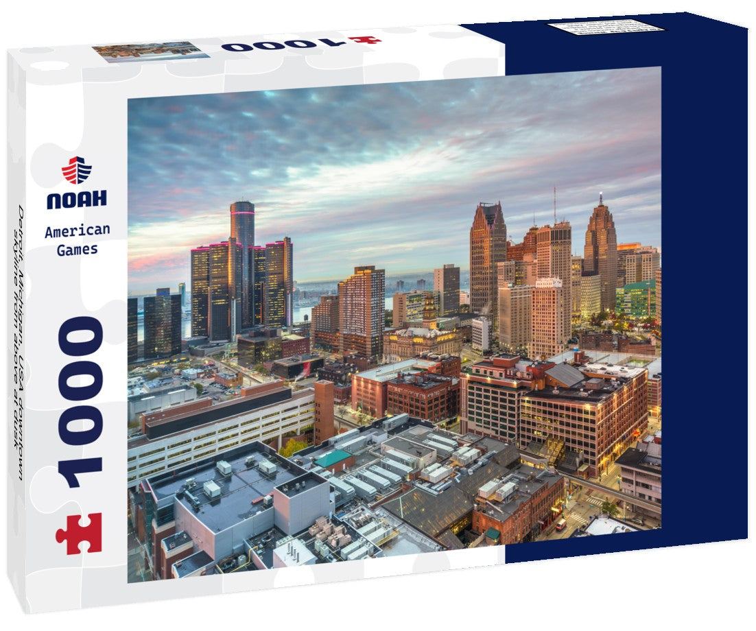 Noah Jigsaw Puzzle Detroit, Michigan, USA downtown skyline from above at dusk 1000 pieces