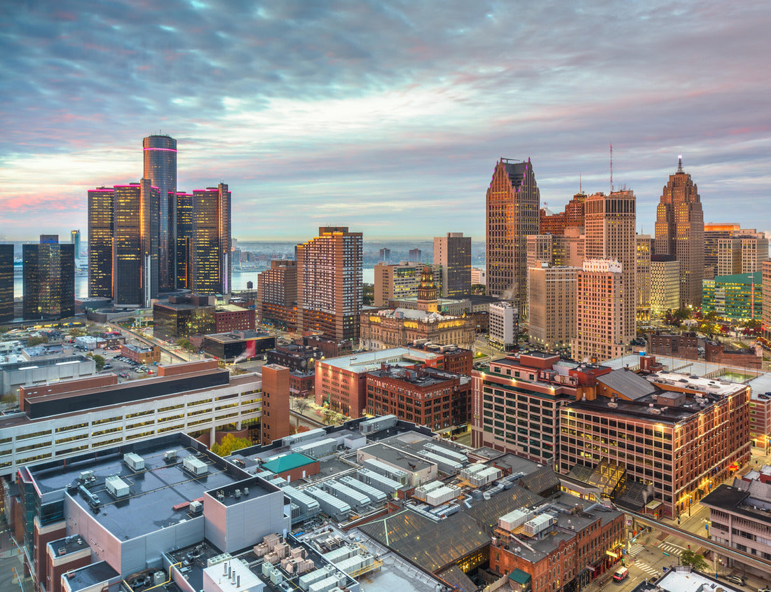 Noah Jigsaw Puzzle Detroit, Michigan, USA downtown skyline from above at dusk 1000 pieces