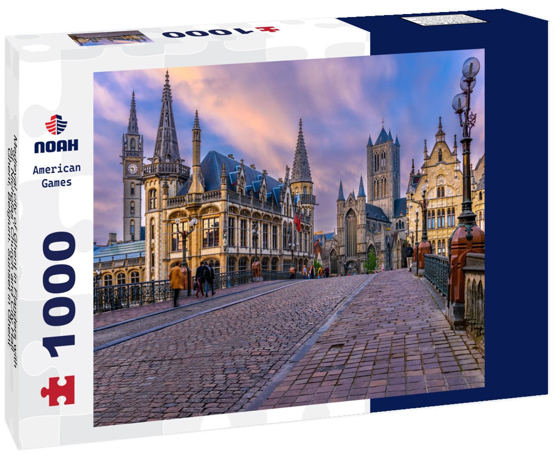 Noah Jigsaw Puzzle Medieval city of Ghent in Flanders with St. Nicholas' Church and City Hall, Ghent, Belgium. Sunset in Ghent 1000 pieces