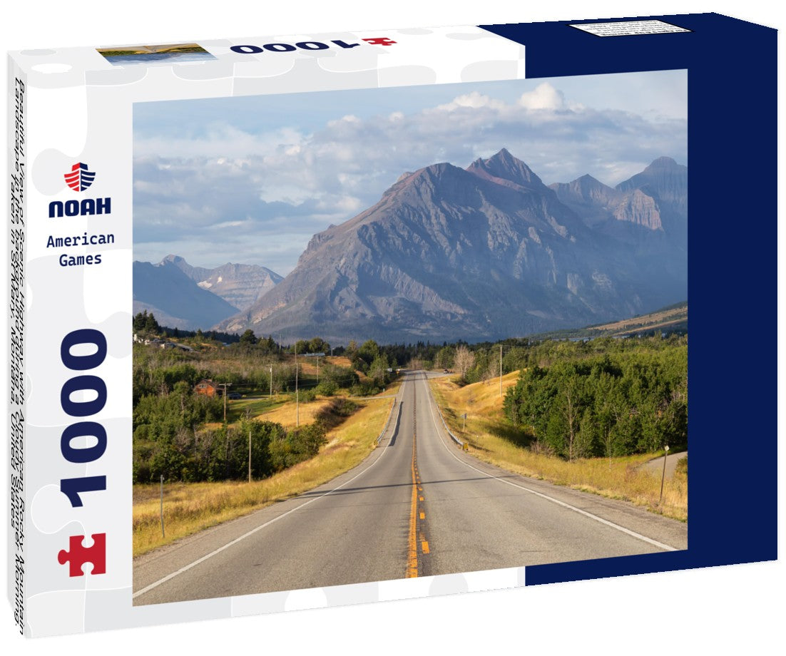 Noah Jigsaw Puzzle Beautiful View of Scenic Highway with American Rocky Mountain Landscape in the background during a Cloudy Summer Morning. Taken in St Mary, Montana, United States 1000 pieces