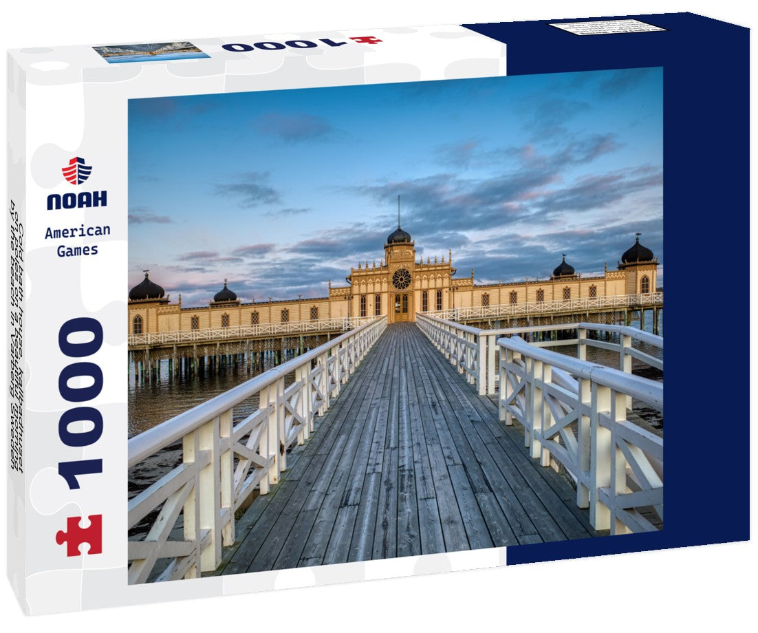 Noah Jigsaw Puzzle Cold bath house, kallbadhuset, on poles on a beautiful morning by the beach in Varberg Sweden 1000 pieces