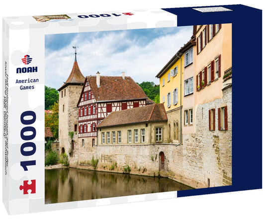 Noah Jigsaw Puzzle Half timbered houses and Sulfer tower along river Kocher in Schwabisch Hall, Germany 1000 pieces
