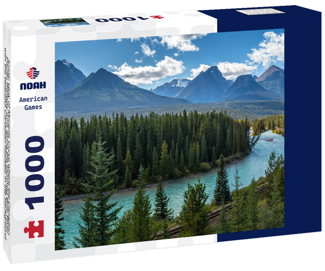 Noah Jigsaw Puzzle Iconic view of Morants Curve where the Canadian Pacific Railway runs along the stunning Bow River with the beautiful Canadian Rockies in the background, Banff National Park, Alberta, Canada 1000 pieces