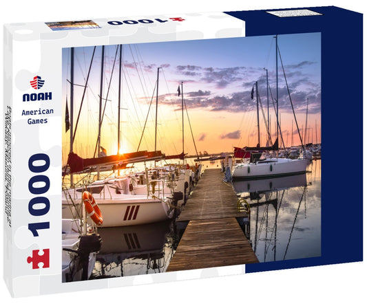 Noah Jigsaw Puzzle Boats moored in the marina at Lake Niegocin during sunrise. Wilkasy, Masuria, Poland 1000 pieces