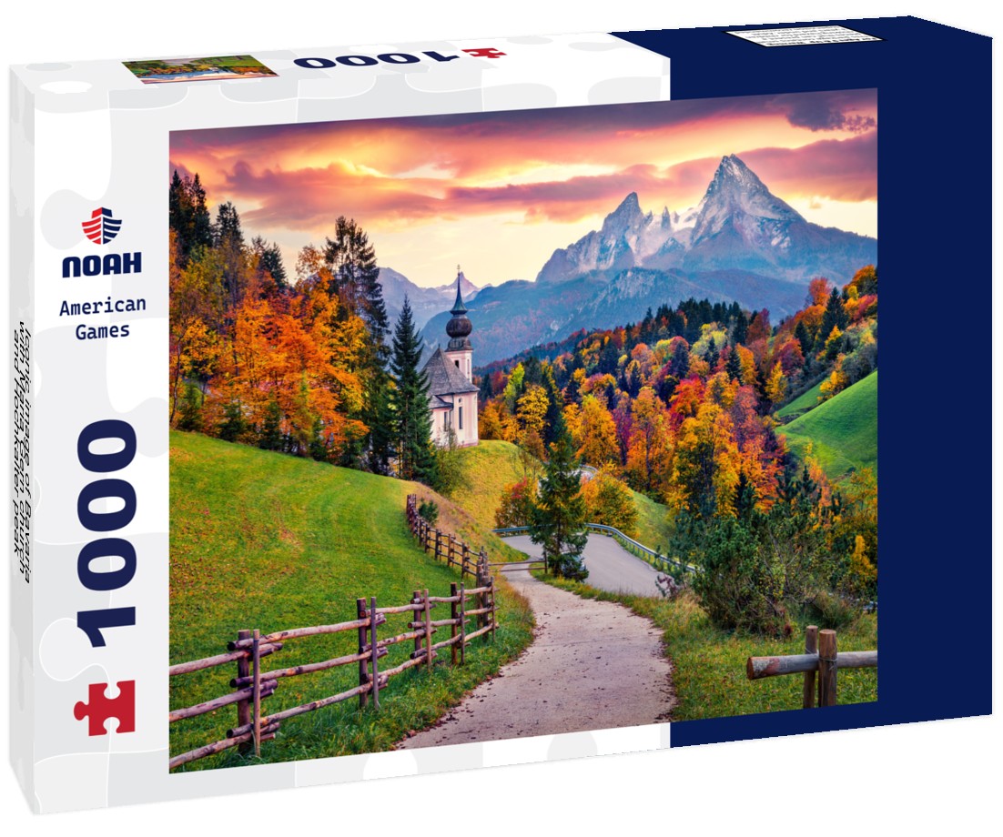 Noah Jigsaw Puzzle Iconic image of Bavaria with Maria Gern church and Hochkalter peak 1000 pieces