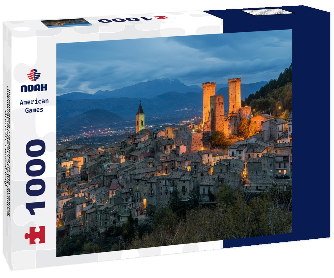 Noah Jigsaw Puzzle Illuminated Pacentro in the evening, medieval village in L'Aquila province, Abruzzo, central Italy 1000 pieces