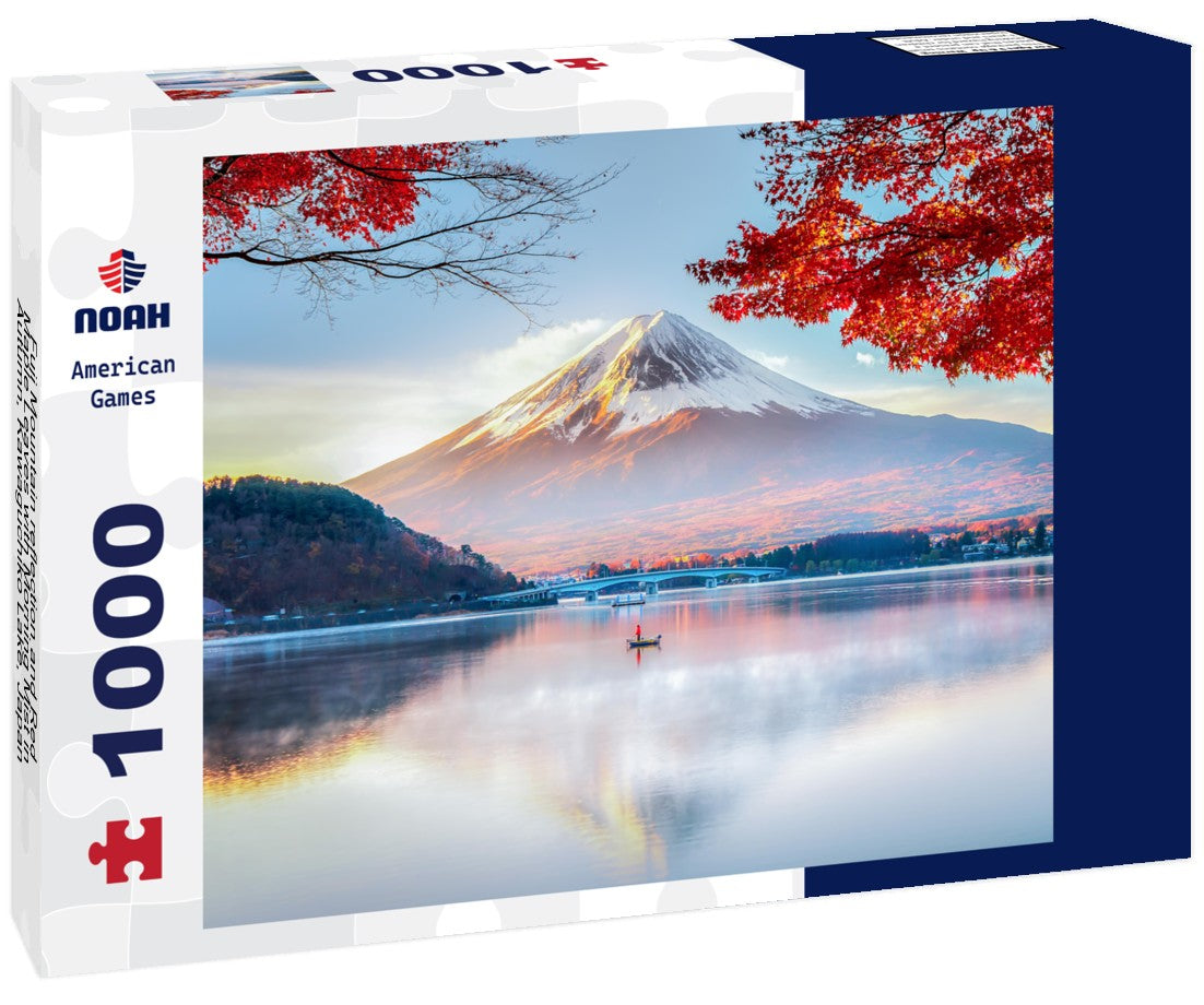 Noah Jigsaw Puzzle Fuji Mountain reflection and Red Maple Leaves with Morning Mist in Autumn, Kawaguchiko Lake, Japan 1000 pieces