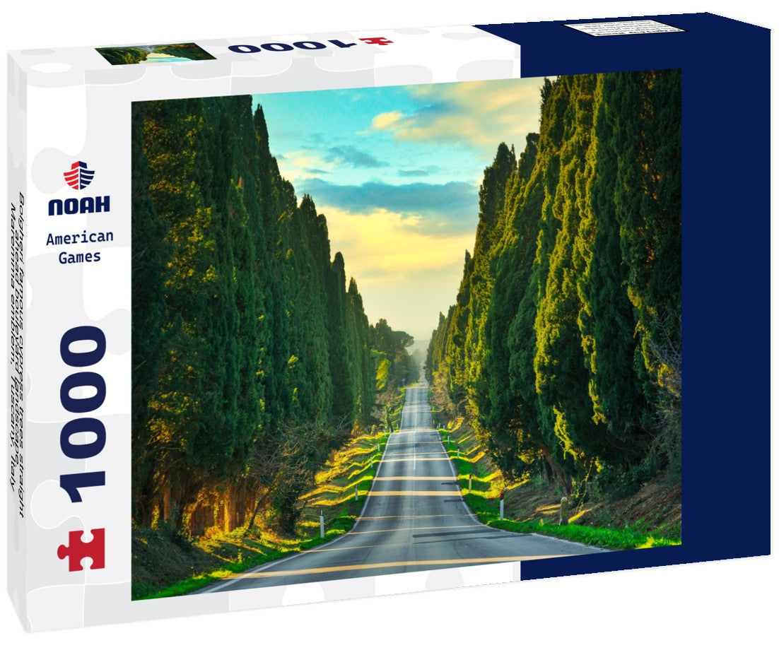 Noah Jigsaw Puzzle Bolgheri famous cypress trees straight ahead boulevard landscape. Maremma emblem, Tuscany, Italy 1000 pieces