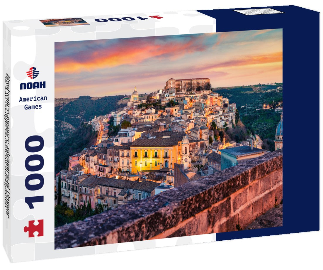 Noah Jigsaw Puzzle Captivating summer cityscape of Ragusa town with Palazzo Cosentini and Duomo di San Giorgio church on background. Colorful sunset in Sicily, Italy 1000 pieces