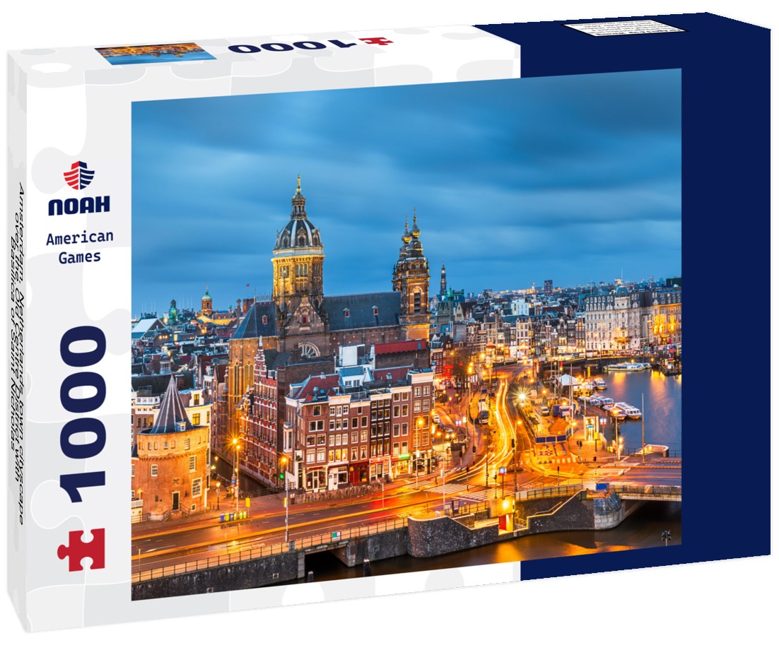 Noah Jigsaw Puzzle Amsterdam, Netherlands town cityscape over the Old Centre District with Basilica of Saint Nicholas 1000 pieces