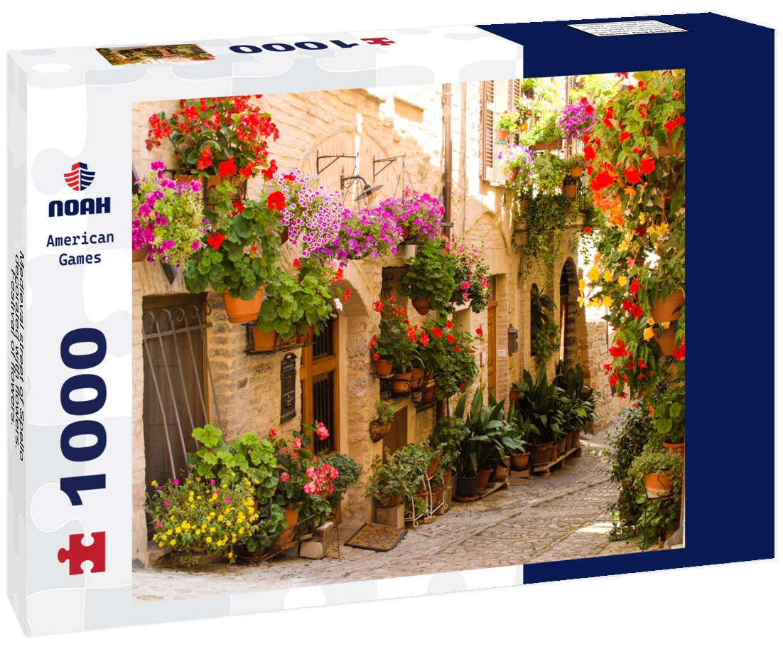 Noah Jigsaw Puzzle Medieval street of Spello decorated with flowers. Festival of flowers. Italy 1000 pieces