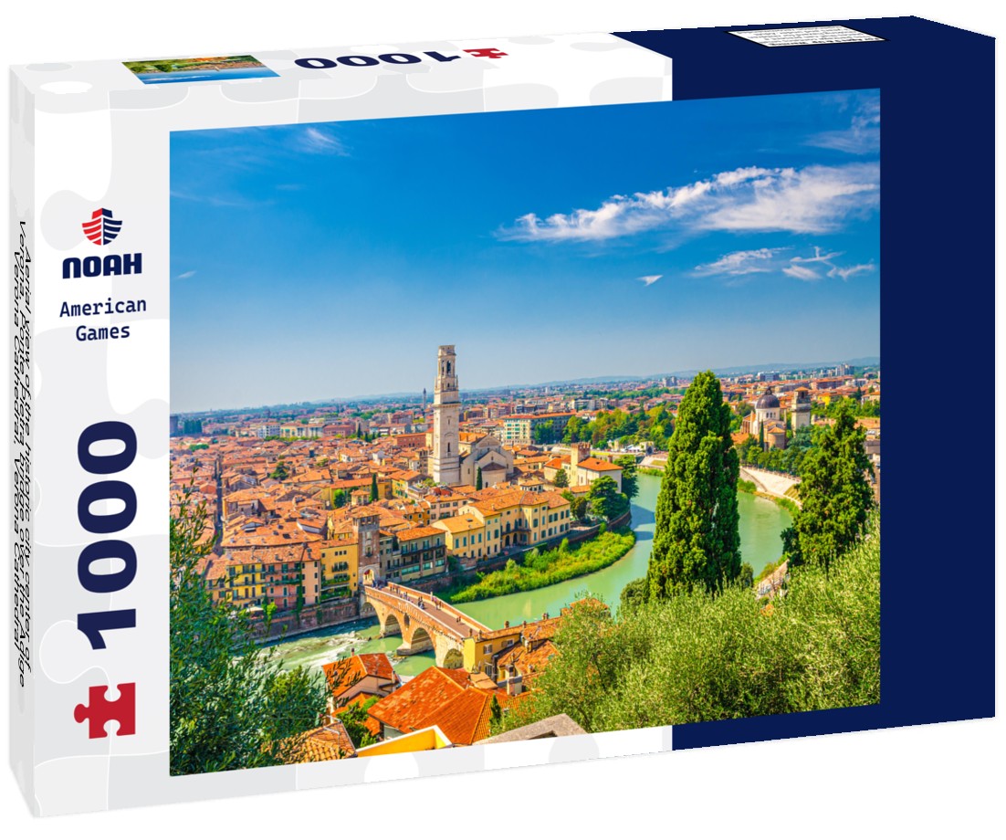 Noah Jigsaw Puzzle Aerial view of the historic city center of Verona, Ponte Pietra bridge over the Adige, Verona Cathedral, Verona Cathedral 1000 pieces