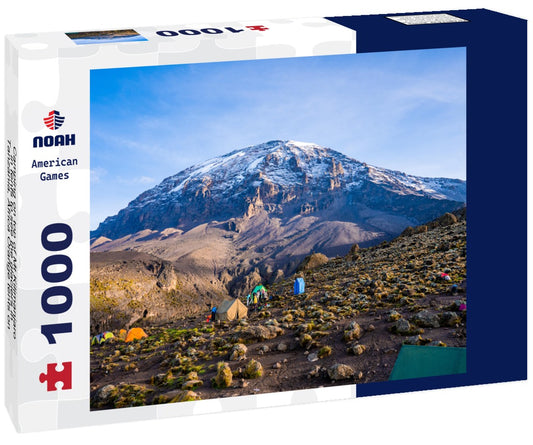 Noah Jigsaw Puzzle Camping on top of Mt Kilimanjaro in tents to see the glaciers in Tanzania, Africa Orange tents on the way to Uhuru Peak 1000 pieces