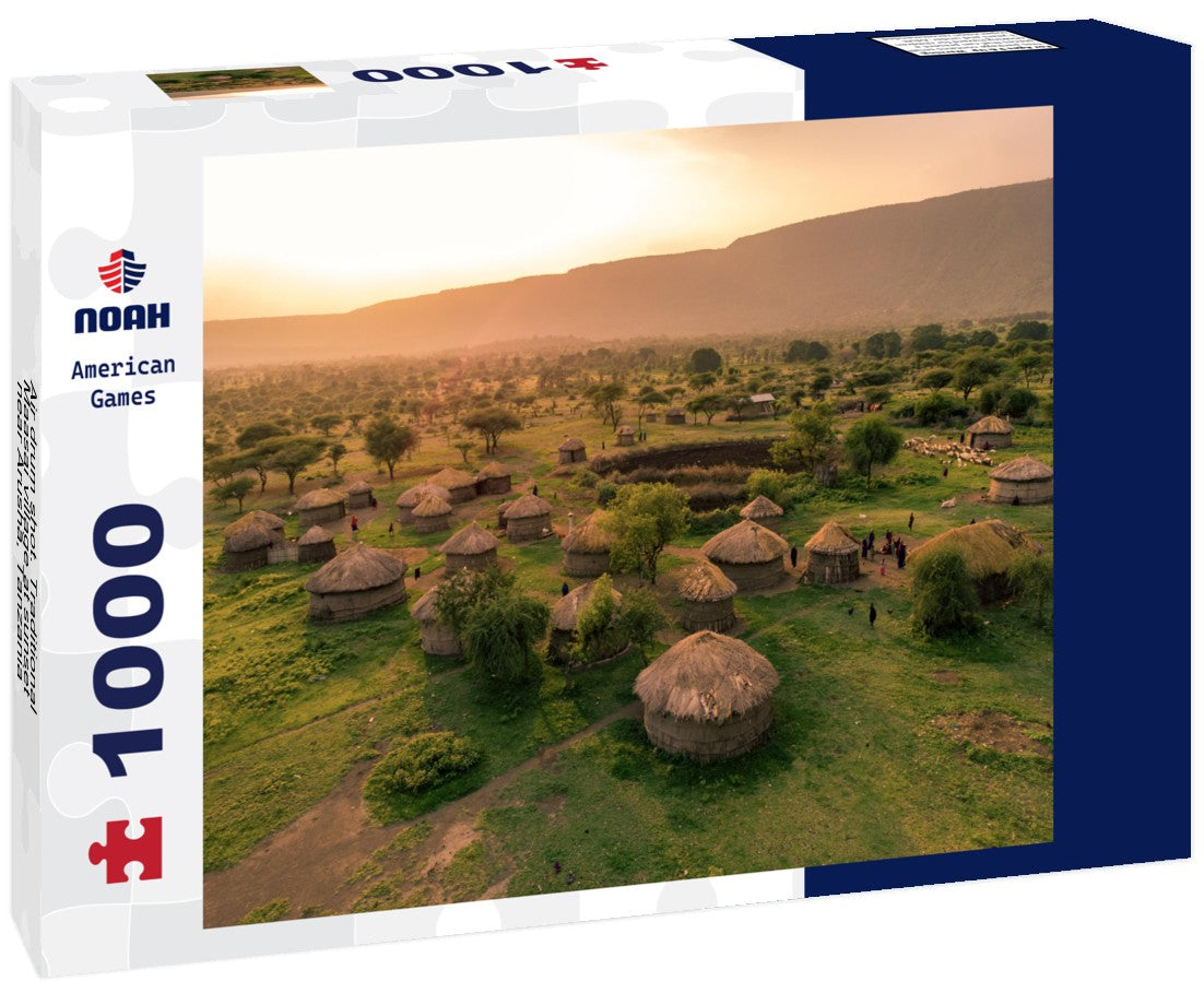 Noah Jigsaw Puzzle Air drum shot. Traditional Maasai village at sunset near Arusha, Tanzania 1000 pieces