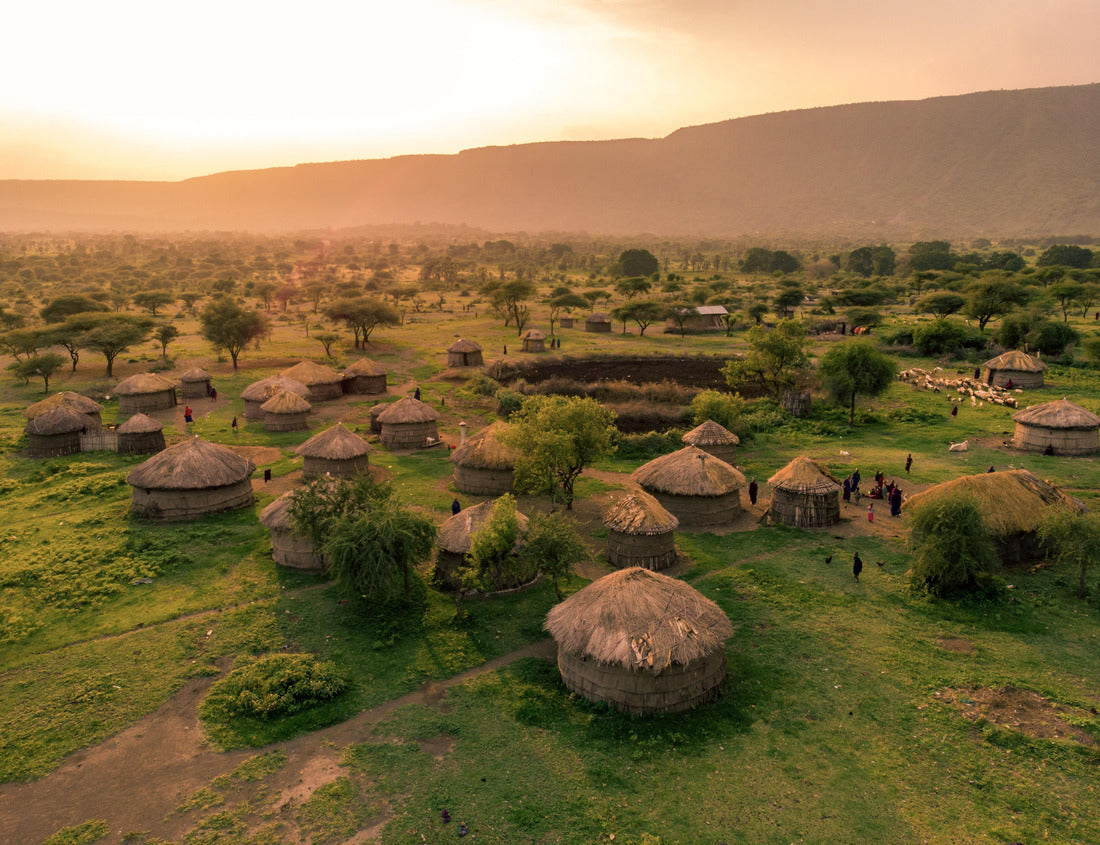 Noah Jigsaw Puzzle Air drum shot. Traditional Maasai village at sunset near Arusha, Tanzania 1000 pieces