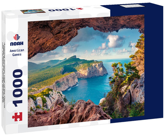 Noah Jigsaw Puzzle Amazing summer view of the Caccia Cape from the small cave in the cliff. Fantastic morning landscape of Sardinia, Italy 1000 pieces