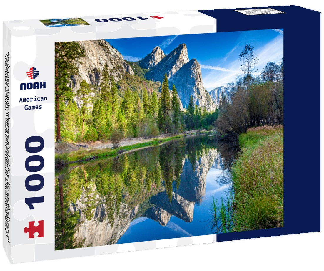 Noah Jigsaw Puzzle Early morning landscape shot of the Three Brothers at Yosemite Valley with a reflection of the mountains in the Mercer river. Taken in Yosemite National Park 1000 pieces