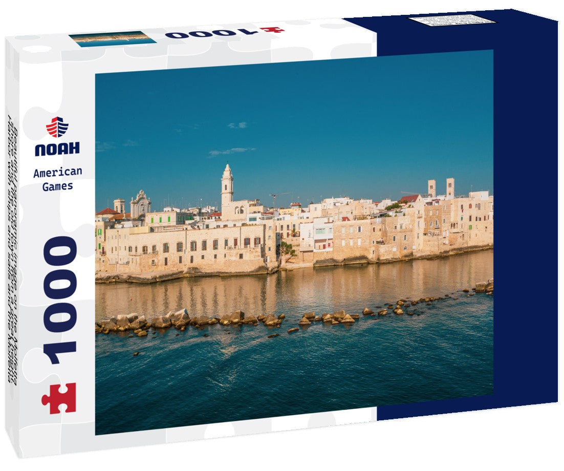 Noah Jigsaw Puzzle Beautiful panoramic image on the Molfetta shore and the old town from a great height. Harbor with ships and sails and the Molfetta new town at sunrise. Puglia, Italy 1000 pieces