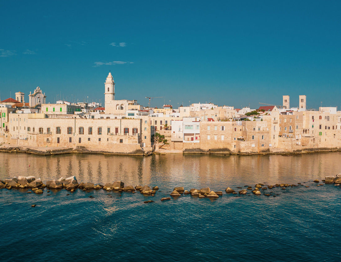 Noah Jigsaw Puzzle Beautiful panoramic image on the Molfetta shore and the old town from a great height. Harbor with ships and sails and the Molfetta new town at sunrise. Puglia, Italy 1000 pieces