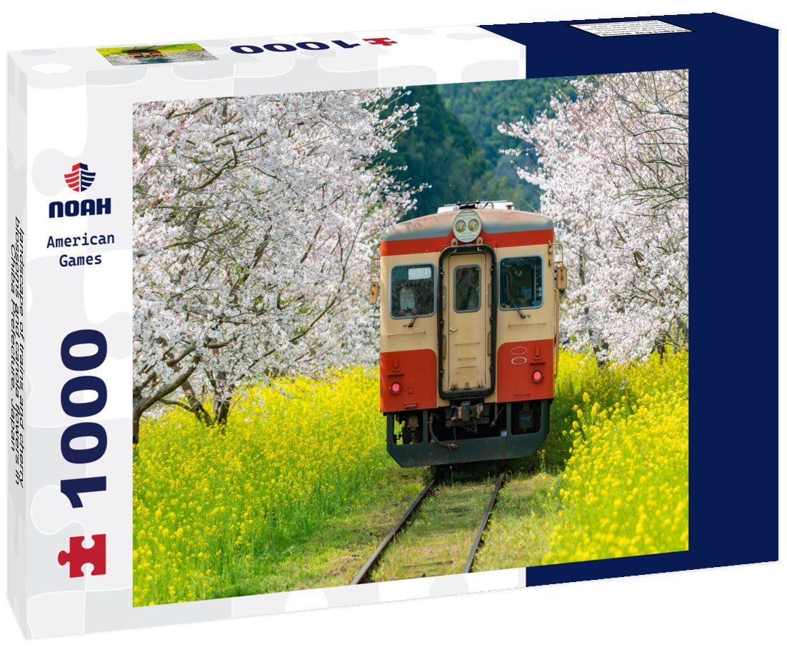 Noah Jigsaw Puzzle landscape of trains and cherry blossoms and canola flowers in Chiba Prefecture, Japan 1000 pieces