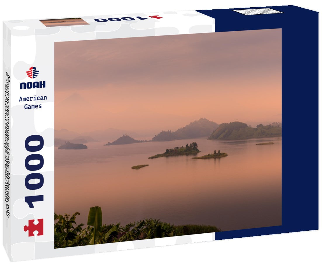 Noah Jigsaw Puzzle Morning panorama of Lake Mutanda with a view of the volcanoes Mount Muhavuru and Mount Gahinga in East Africa, along the border of Rwanda and Uganda 1000 pieces