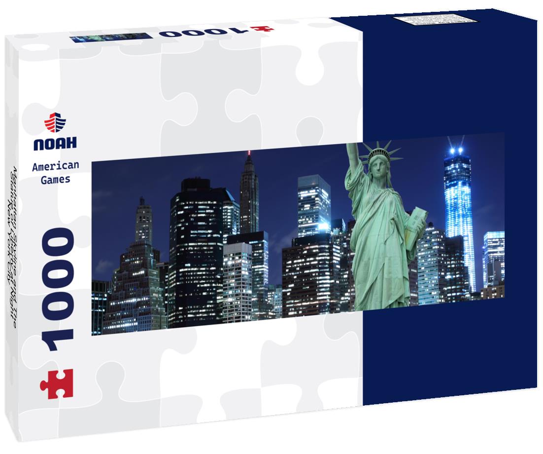 Noah Jigsaw Puzzle Manhattan Skyline and The Statue of Liberty at Night, New York City panorama 1000 pieces