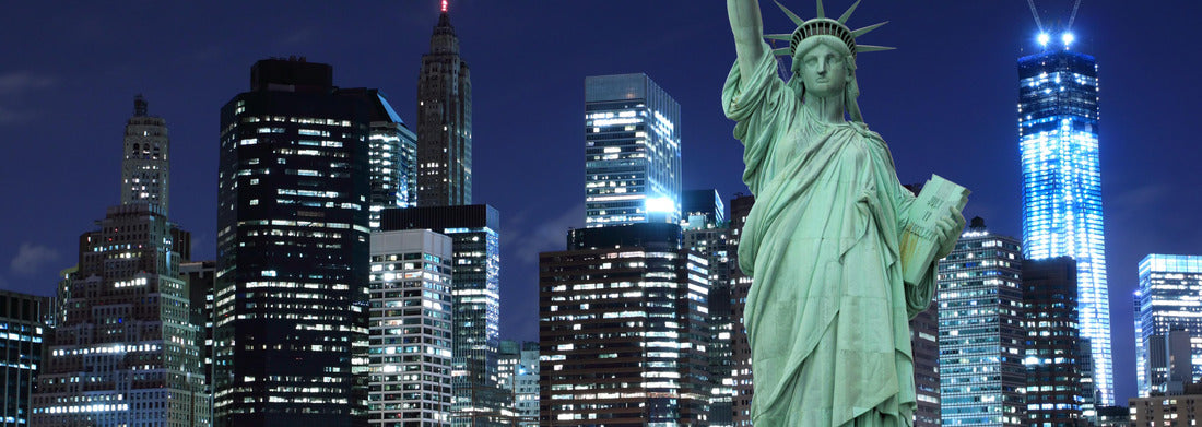 Noah Jigsaw Puzzle Manhattan Skyline and The Statue of Liberty at Night, New York City panorama 1000 pieces