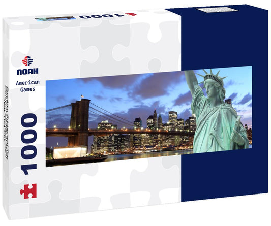 Noah Jigsaw Puzzle Brooklyn Bridge and The Statue of Liberty at Night, New York City panorama 1000 pieces