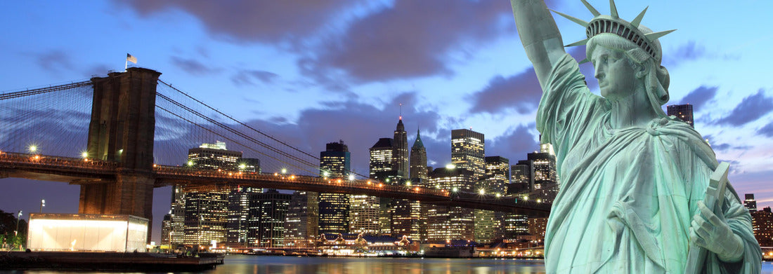 Noah Jigsaw Puzzle Brooklyn Bridge and The Statue of Liberty at Night, New York City panorama 1000 pieces