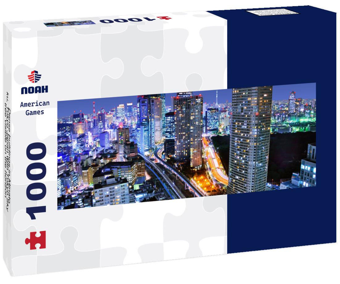 Noah Jigsaw Puzzle Dense buildings in Minato-ku, Tokyo Japan with Tokyo Sky tree visible on the horizon panorama 1000 pieces