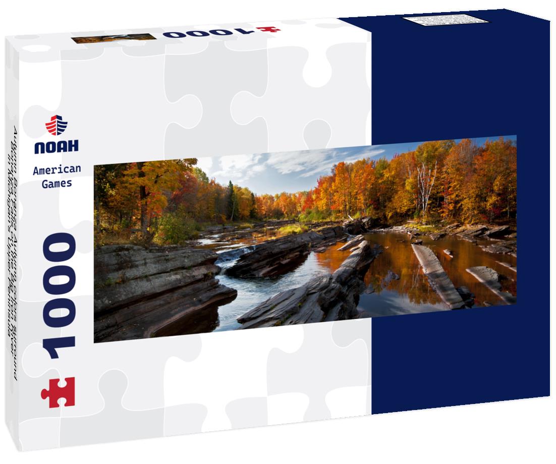 Noah Jigsaw Puzzle Autumn Bonanza Autumn colors surround Bonanza Falls on the Big Iron River in Michigan's Upper Peninsula panorama 1000 pieces
